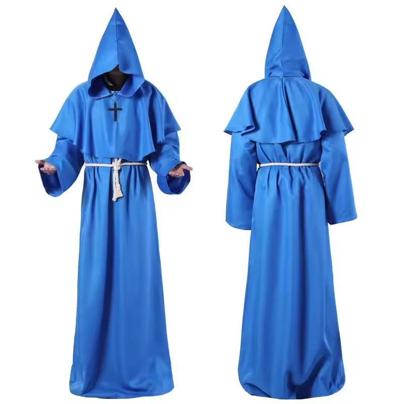 Halloween Monk Hooded Robes Cloak Cape Medieval Monk Robe Priest Robe cosplay costume for men