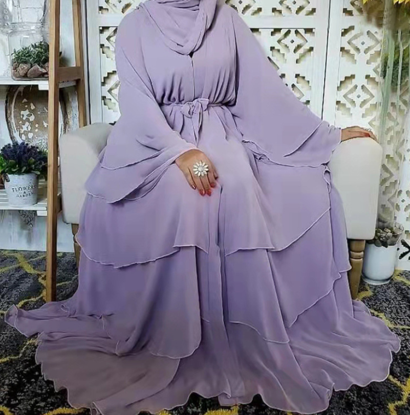 New Design Islamic Women Chiffon Open Abaya with Middle East Lady Cardigan Oversized Loose Maxi Dress Thobe Abaya