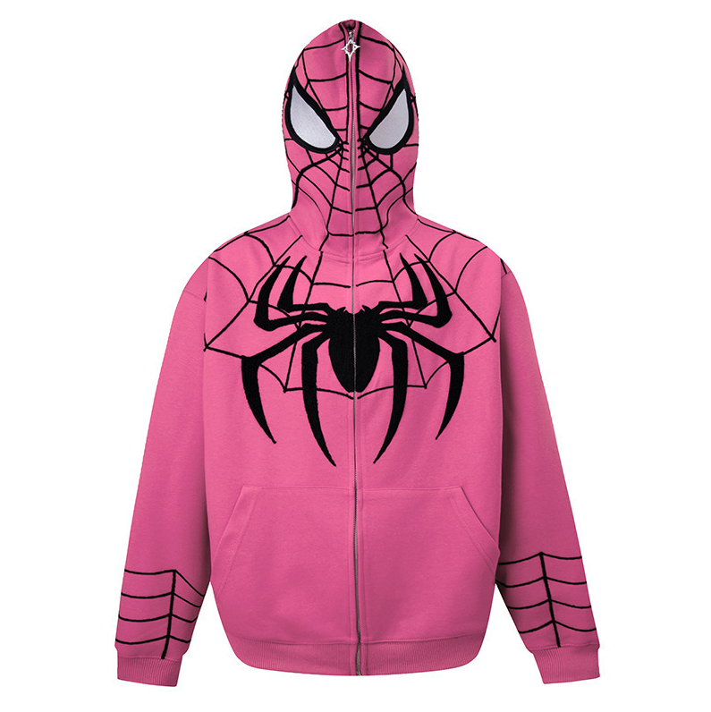 Wholesale 2024 New Men's Spider Full Zip up Hoodie French Terry Hip Hop Oversize Custom Zipper Hoodie Cute Anime Cospaly Costume