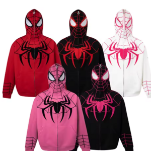 Wholesale 2024 New Men's Spider Full Zip up Hoodie French Terry Hip Hop Oversize Custom Zipper Hoodie Cute Anime Cospaly Costume