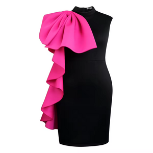 2024 New Arrivals Pink Bow Ruffle Shoulder Bandage Dress Vestidos Women Elegant Summer Casual Dresses