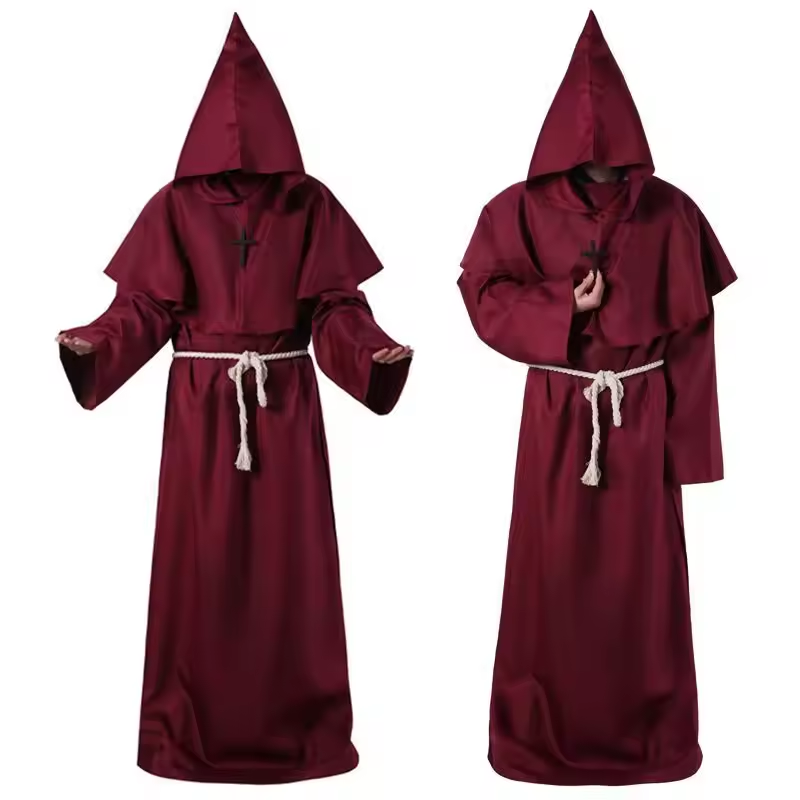 Halloween Monk Hooded Robes Cloak Cape Medieval Monk Robe Priest Robe cosplay costume for men