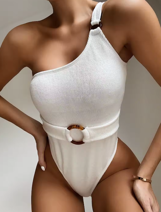 Custom New Arrival Conservative Swimsuit White Buckle Bikini Sexy One Piece Beachwear Swimwear Bathing Suits For girl