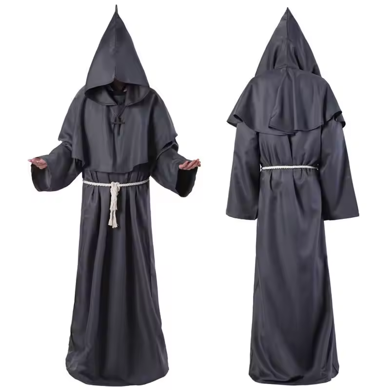 Halloween Monk Hooded Robes Cloak Cape Medieval Monk Robe Priest Robe cosplay costume for men