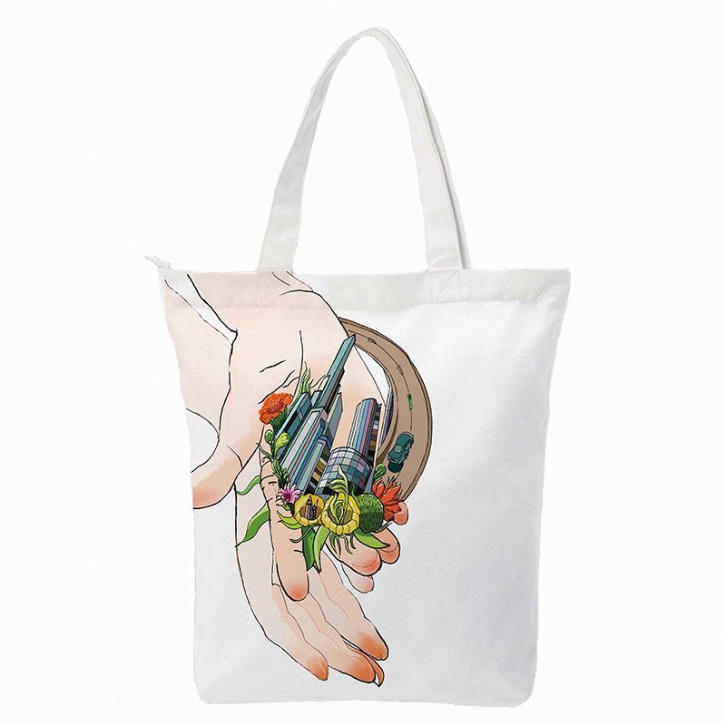 KAISEN Custom Cotton Bag Foldable Sports Gym Cute Girls Travel Tote Cotton Bag  Handmade Cotton Tote Bag With Pocket And Zipper