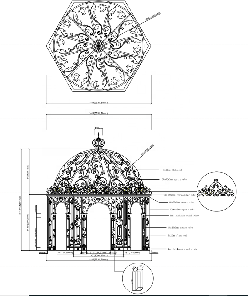 Decorative garden  wrought iron gazebo designs ornamental outdoor steel pergola iron roof dome designs