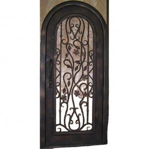 Arched top wrought iron single swing doors iron exterior entrance doors wine cellar doors