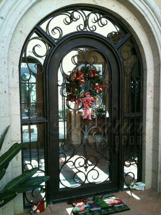 new ornamental arched top wrought iron front entry door with sidelights iron exterior main entrance door grill designs