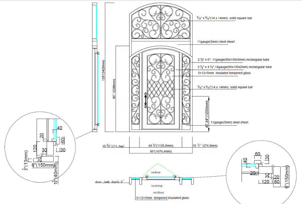 new ornamental arched top wrought iron front entry door with sidelights iron exterior main entrance door grill designs