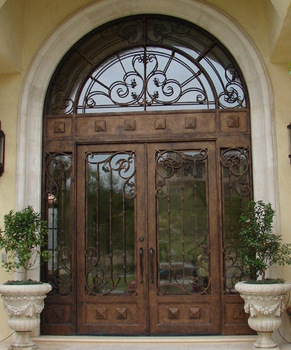 new ornamental arched top wrought iron front entry door with sidelights iron exterior main entrance door grill designs