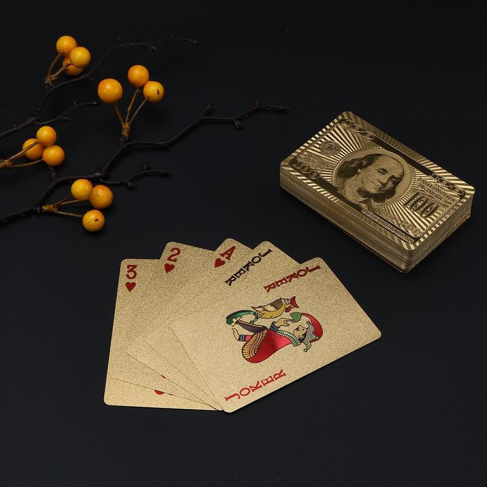 Board Game Deck of Playing Cards Custom Printing High Quality Waterproof PVC Luxurious 100 Dollar Bill Gold Foil Playing Cards