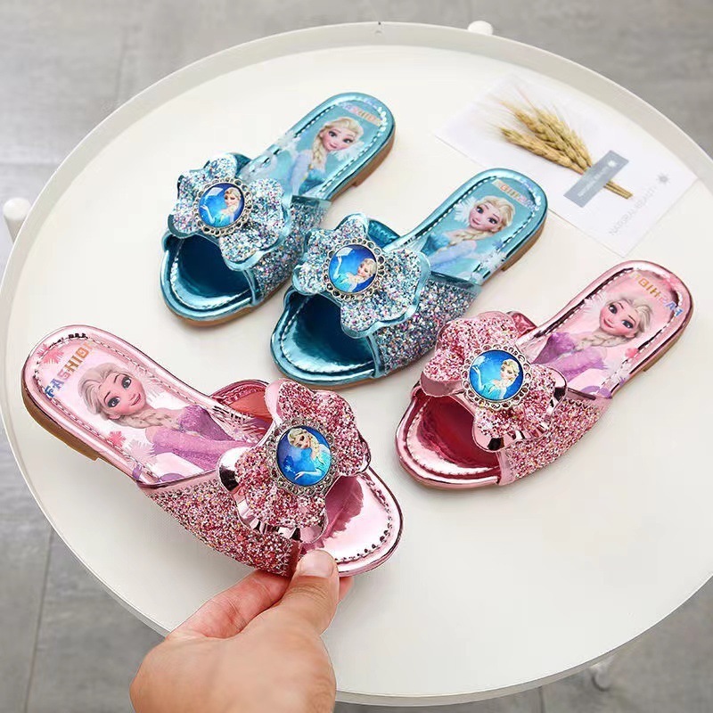 Children's slippers summer new simple Aisha princess Korean version girls rhinestone flat shoes