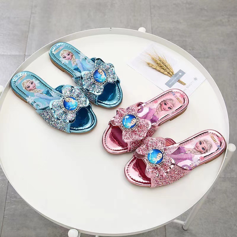 Children's slippers summer new simple Aisha princess Korean version girls rhinestone flat shoes