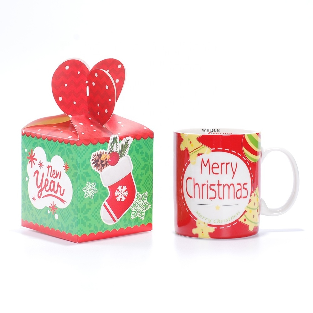 Customized Ceramic Christmas Coffee Cup Mug With Box, Santa Mug For Christmas Market With Gold Decoration