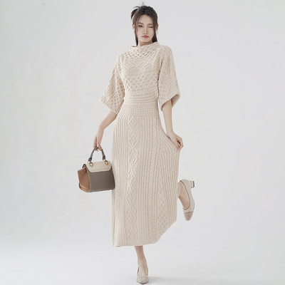 Winter Women Wool Knitted Jersey Knit Turtleneck Custom Casual Sweater Knit Dresses