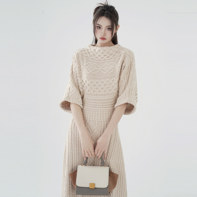 Winter Women Wool Knitted Jersey Knit Turtleneck Custom Casual Sweater Knit Dresses