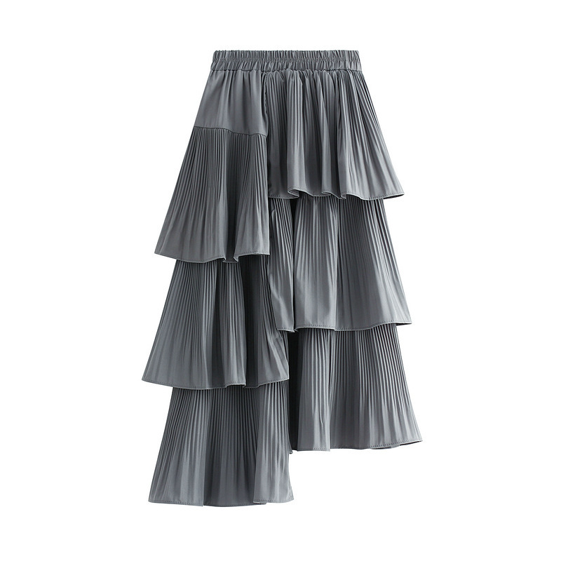 Asymmetric Pleated Cake Mid-Length Ruffle A-Line Skirts