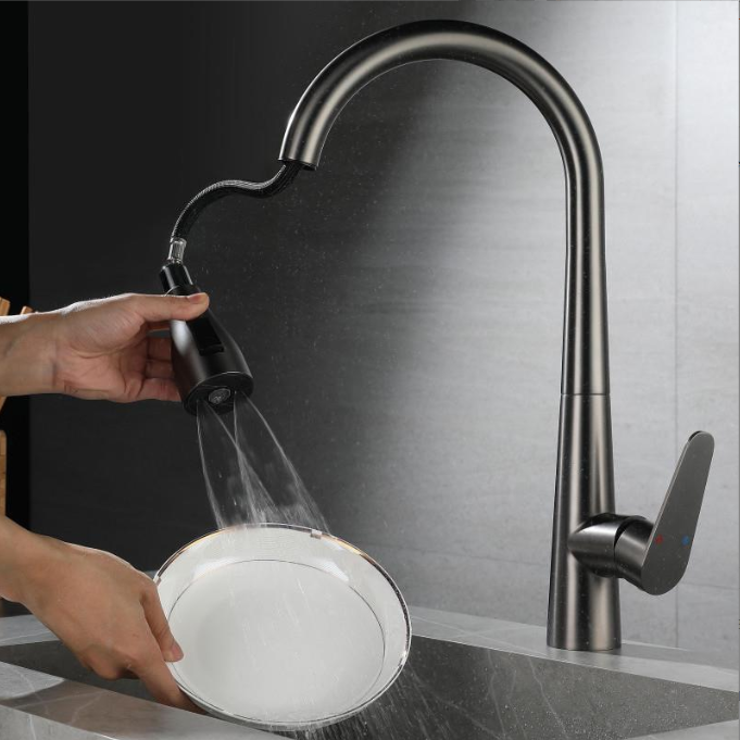 Net red small waist three function pull type water dragon kitchen sink faucet