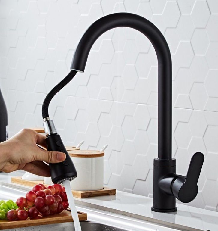 Black Commercial Kitchen Sink Faucet Pull Out Water Taps