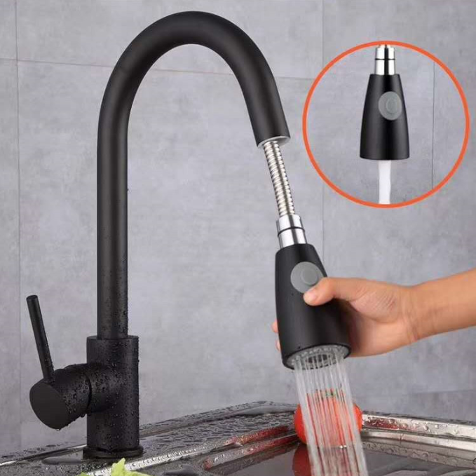 Black Commercial Kitchen Sink Faucet Pull Out Water Taps