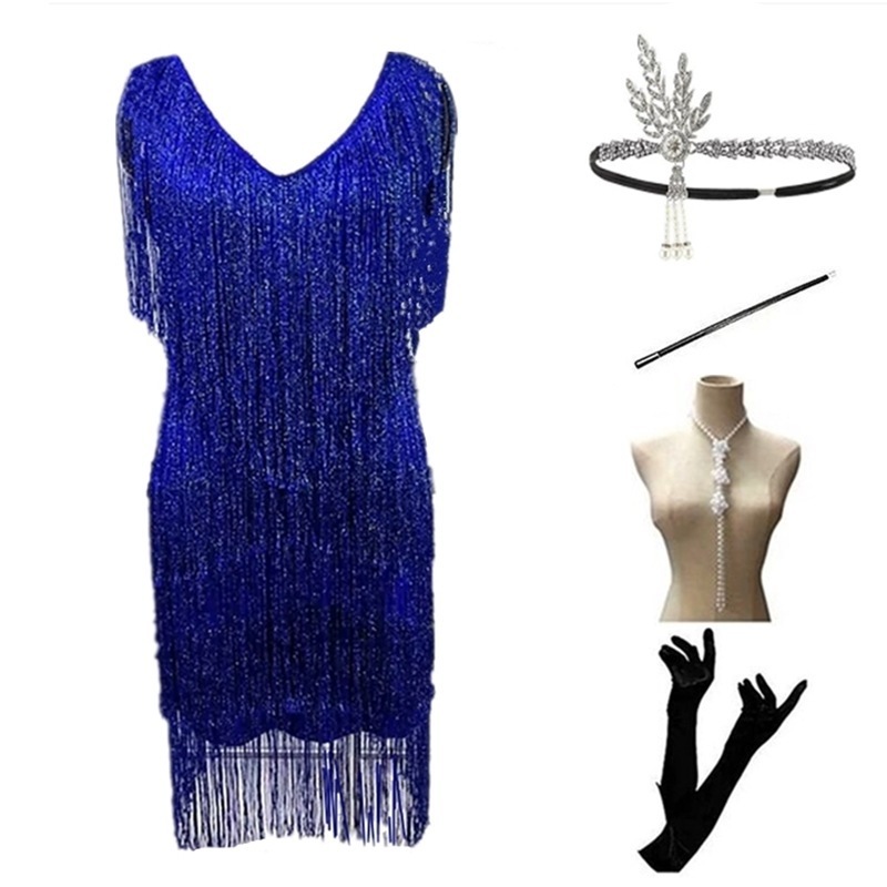 1920s vintage sequin Party dinner cocktail dress Fringe dress dress beaded women's suit