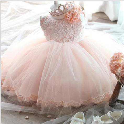 ##2016 Kid Lace Princess Tutu Dresses##High Quality Baby Girl Dress bowknot Christening 1 year Birthday Dress For Baby Girl