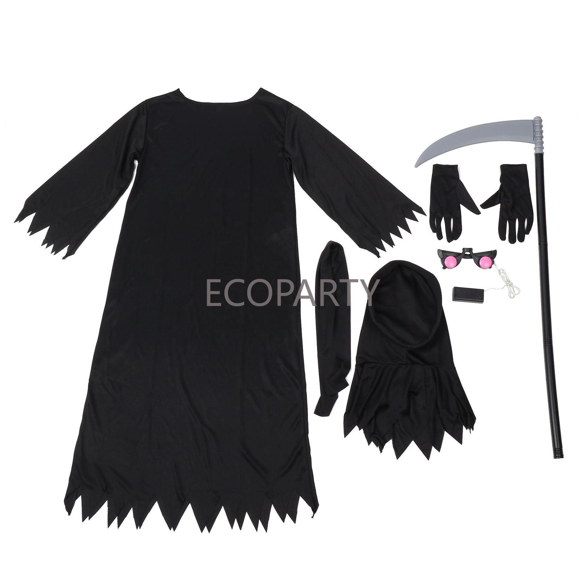 Grim Reaper Costume for Kids Halloween Costume with Light Up Red Eyes fancy dress