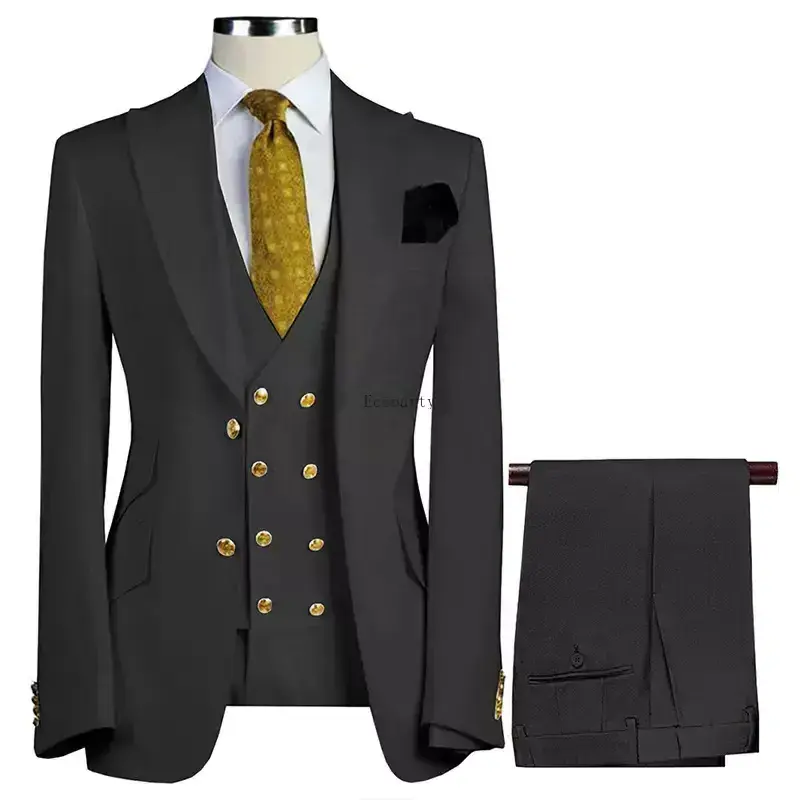 Wholesale Classic Men Suits Slim Fit Groom Tuxudo Wedding Suit Best Man Formal 3 Pieces Set ( Blazer+Vest+Pants+Bow Tie )