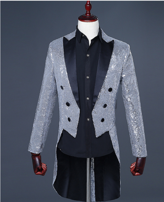 2021 Men Gold  Red Blue Black Sequin Slim Fit Tailcoat Stage Singer Prom Dresses Costume Wedding Groom Suit Jacket