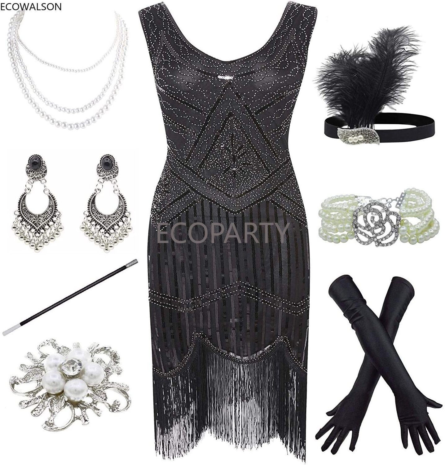 OEM made Women Costumes 1920s Great Gatsby Fringed Paisley Flapper Dress with 20s Accessories Set Sexy Party Bodycon  Vestido