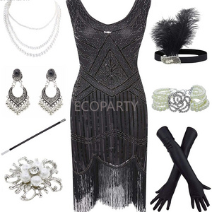 OEM made Women Costumes 1920s Great Gatsby Fringed Paisley Flapper Dress with 20s Accessories Set Sexy Party Bodycon  Vestido