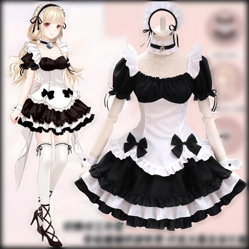 Black White Chocolate Maid Costumes French Bowknot Maid Skirt Girls Woman Amine Cosplay Costume Waitress Party Costume