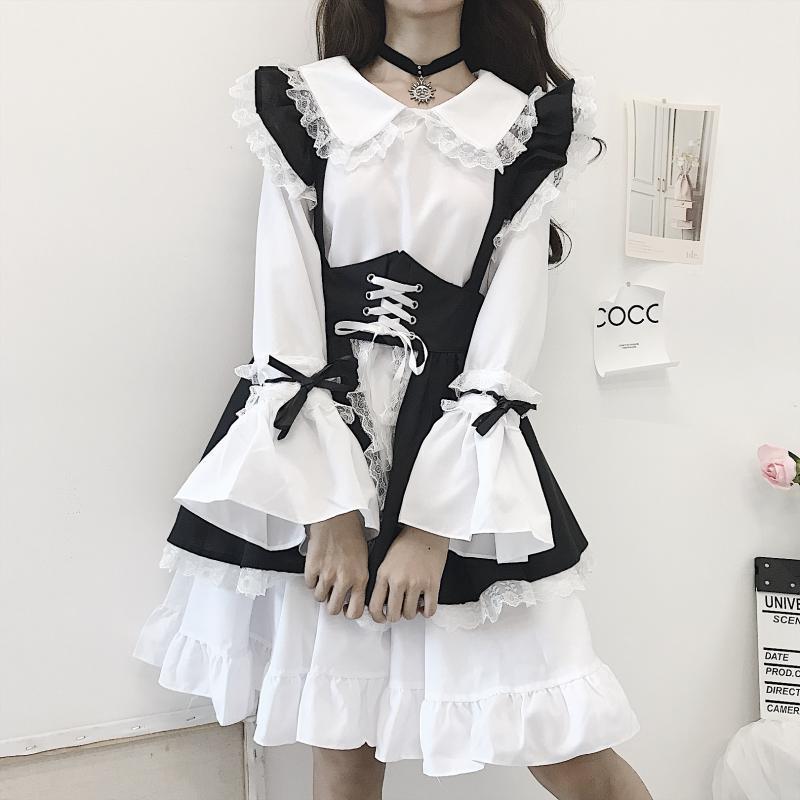 Men Women Maid Outfit Anime Sexy Pink Black White Apron Dress Sweet Gothic Lolita Dresses Cosplay Costume