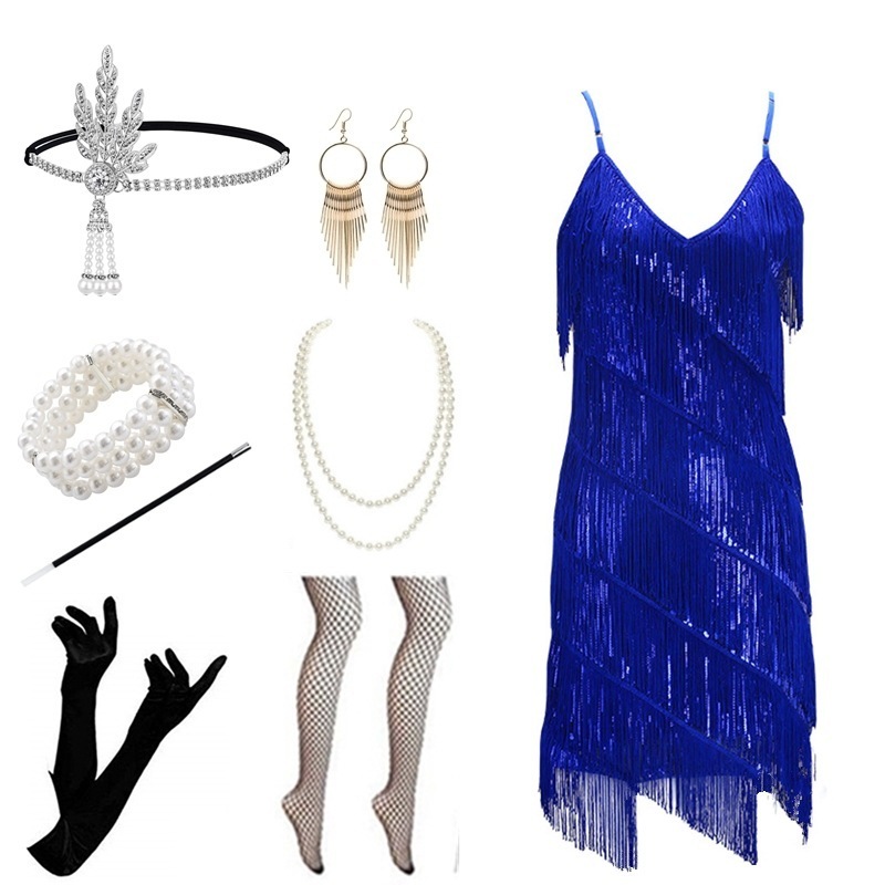 Women Costumes 1920s Great Gatsby Fringed Paisley Flapper Dress with 20s Accessories Set Sexy Party Bodycon  Vestido