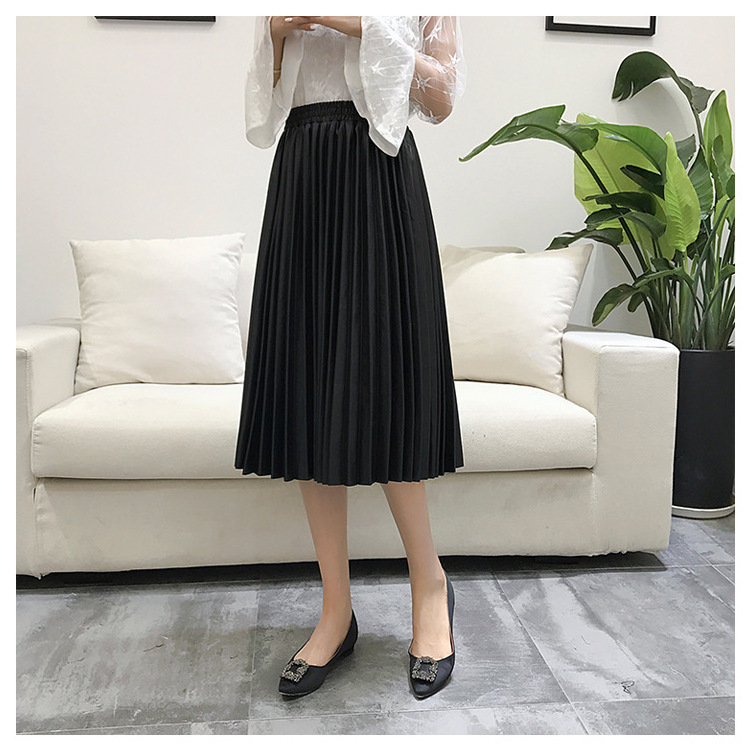 Women's Pleated PU Skirt A-Line long Party Adult Swing Skirts