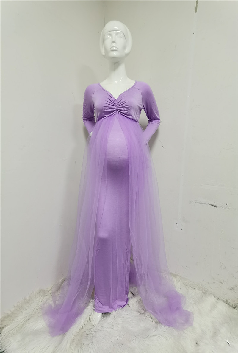 Summer Maternity Tulle Long Dresses Baby Shower Dress Stretchy Pregnancy Photography Dress with Cape Long Train