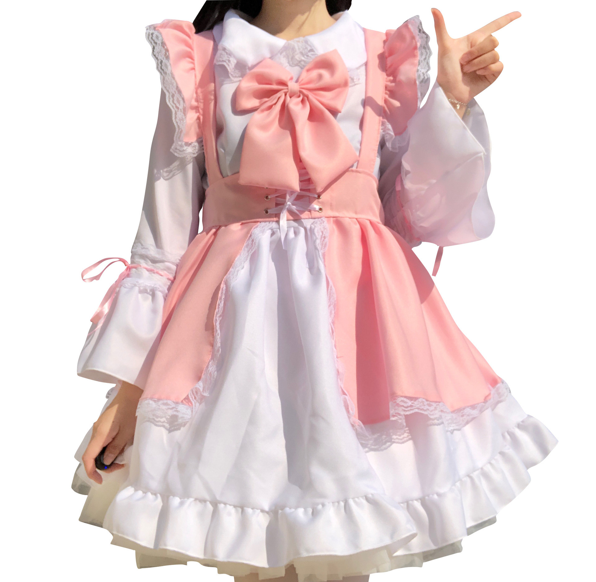 Men Women Maid Outfit Anime Sexy Pink Black White Apron Dress Sweet Gothic Lolita Dresses Cosplay Costume