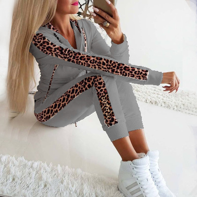 Coldker Women Spring Full Sleeve Women's set Tracksuit Hoodie Sweatshirt Leopard print Suit Two Piece Set Outfits sweatsuit