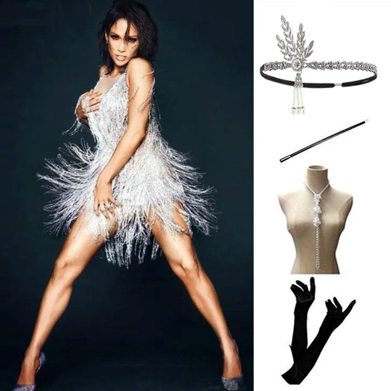 1920s vintage sequin Party dinner cocktail dress Fringe dress dress beaded women's suit