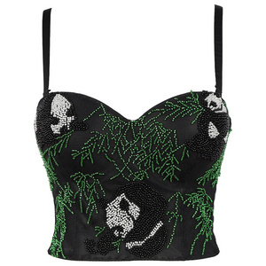 Women Bustier Black Green Diamond Panda Crops Tops Push Up Night Club Bralette Women's Bra Cropped Top