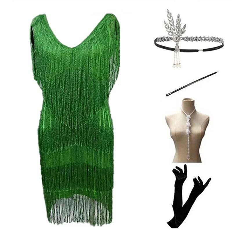 1920s vintage sequin Party dinner cocktail dress Fringe dress dress beaded women's suit