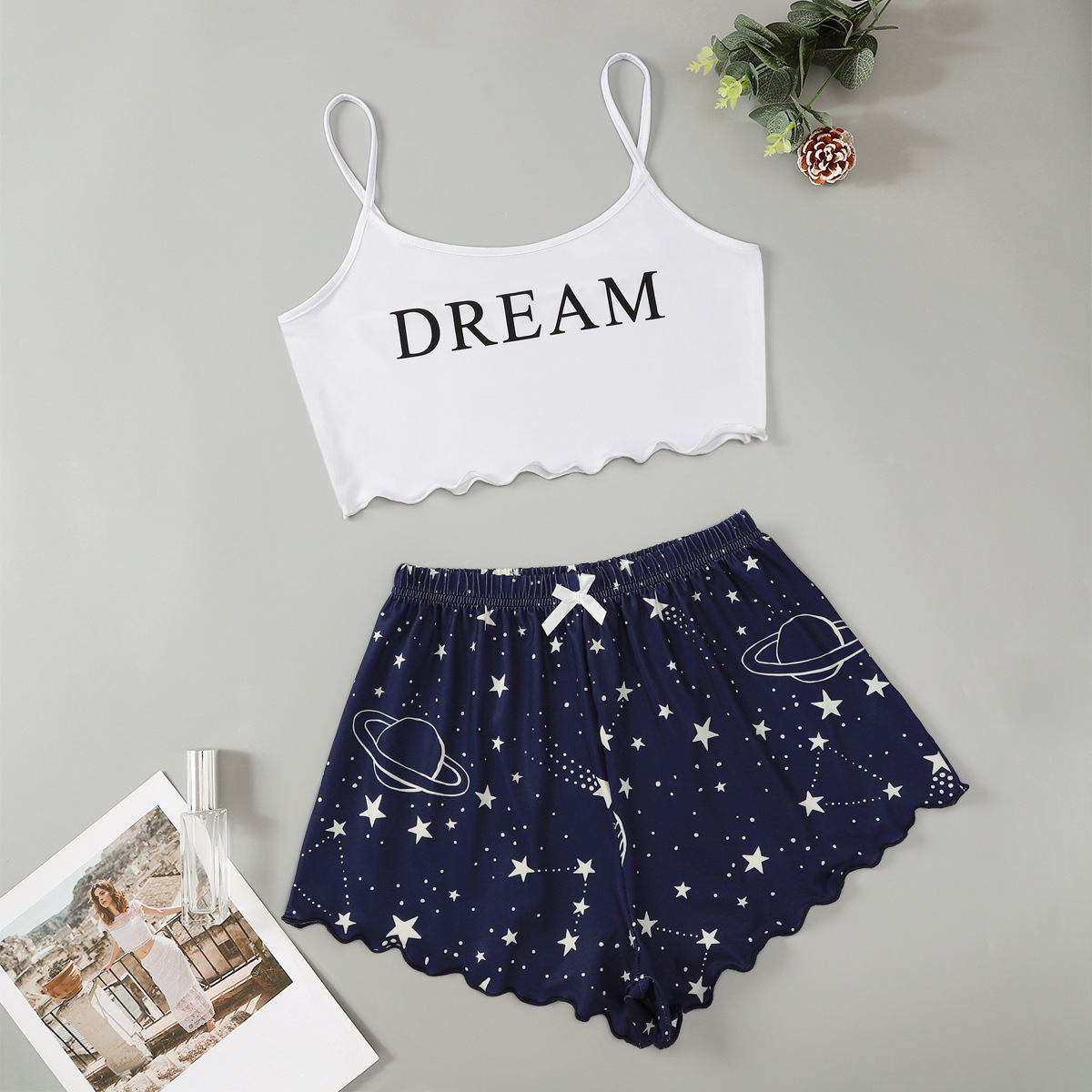 Summer Girl Nightwear Home clothes Suit Camisole Nightie Shorts Pajama Sets Cute Cartoon Women Two Piece Set Sleepwear