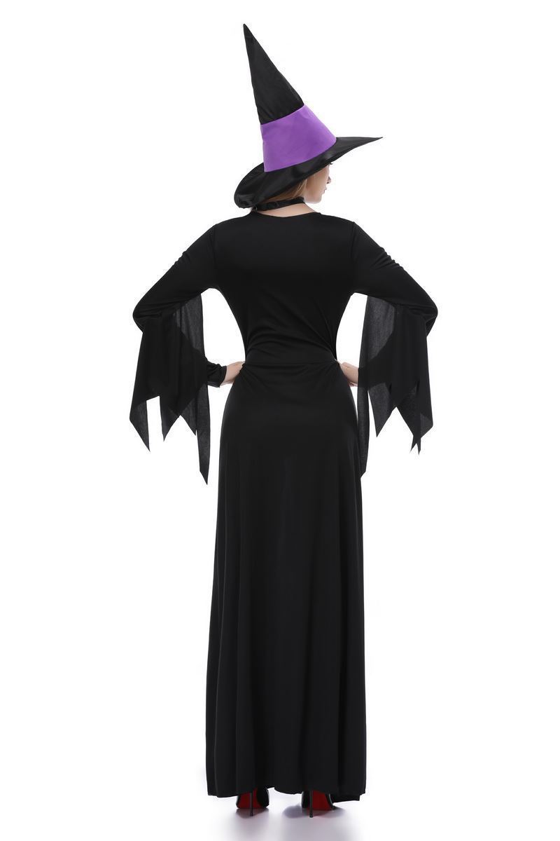 Halloween Witch Vampire Costumes for Women Adult Scary Purple Carnival Party Performance Drama Masquerade Clothing with Hat