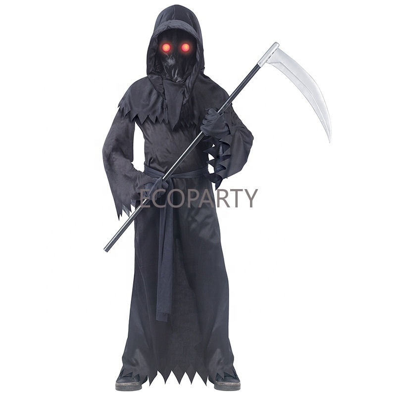 Grim Reaper Costume for Kids Halloween Costume with Light Up Red Eyes fancy dress