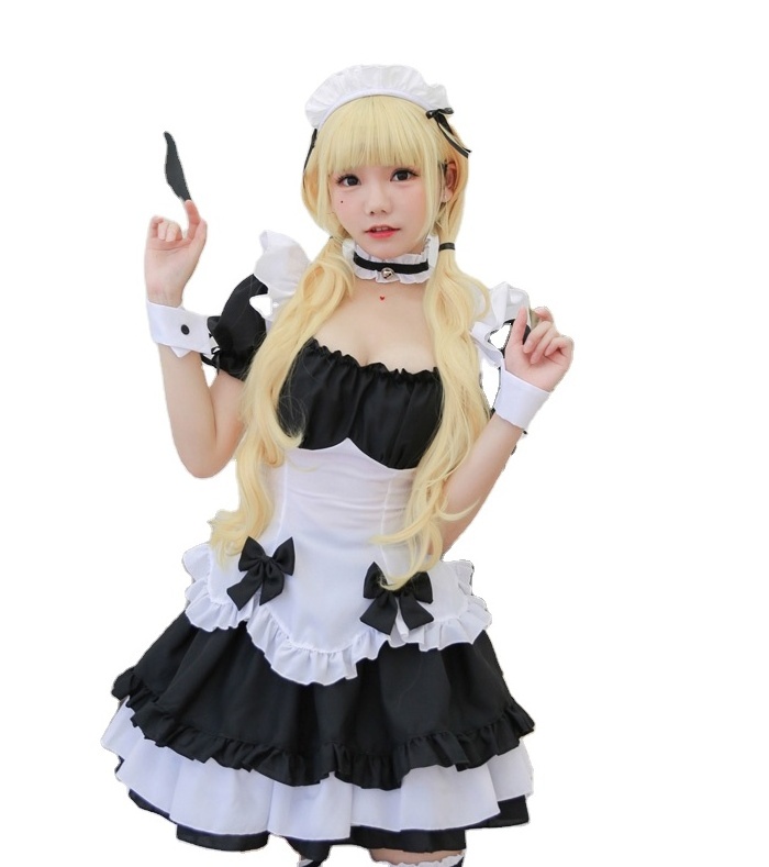 Black White Chocolate Maid Costumes French Bowknot Maid Skirt Girls Woman Amine Cosplay Costume Waitress Party Costume