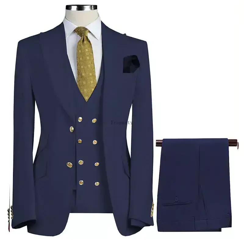 Wholesale Classic Men Suits Slim Fit Groom Tuxudo Wedding Suit Best Man Formal 3 Pieces Set ( Blazer+Vest+Pants+Bow Tie )