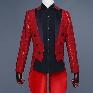 2021 Men Gold  Red Blue Black Sequin Slim Fit Tailcoat Stage Singer Prom Dresses Costume Wedding Groom Suit Jacket