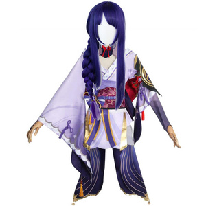 ecowalson Game Genshin Impact Raiden Shogun Cosplay Costume Baal Wig Shoes Cosplay Costume Sexy Women Kimono Dress Uniform Party