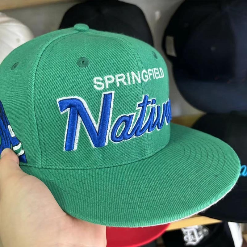 High quality 3D puff flat brim sports green polyester blank stickers baseball snapback custom fitted hat new embroidery era