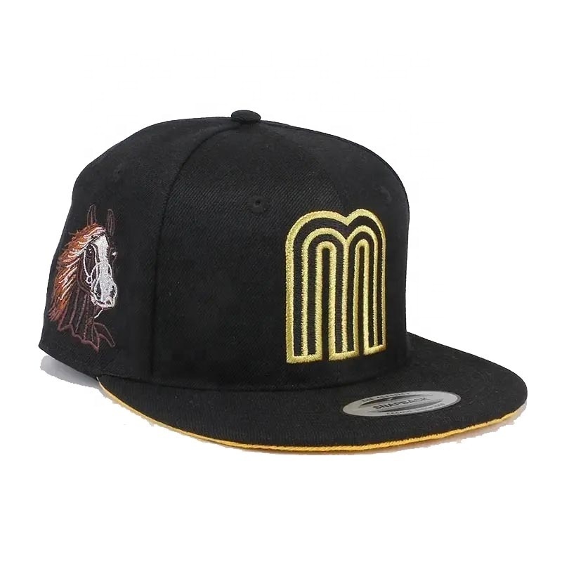 New trend era gold metallic stitching flat brim embroidery men gorras flat brim blank custom fitted mexico baseball hat